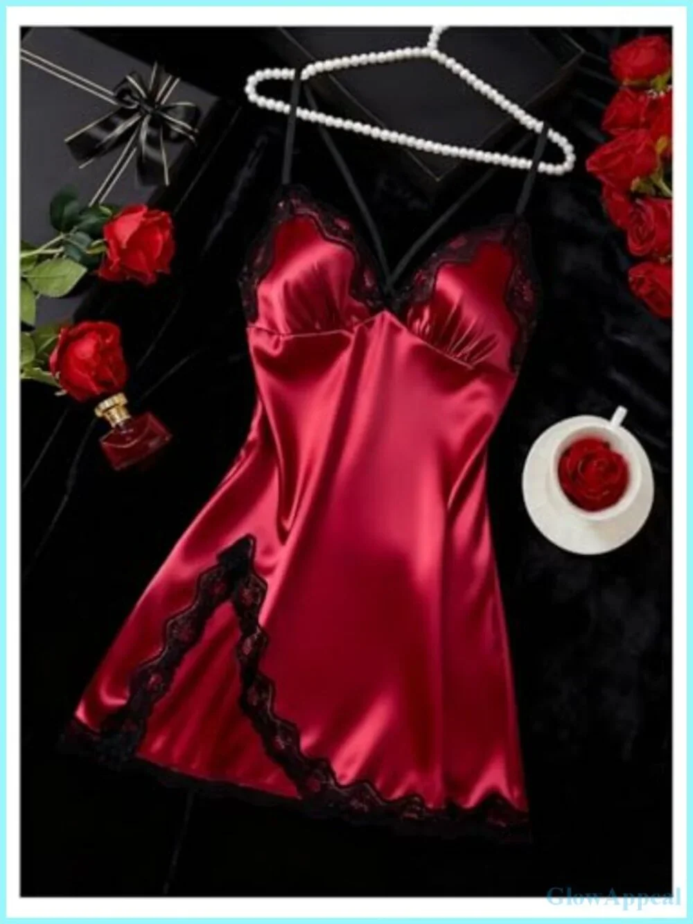Satin Lace Babydoll Lingerie Chemise Nightgown Silk Sleepwear V-Neck Split Hem